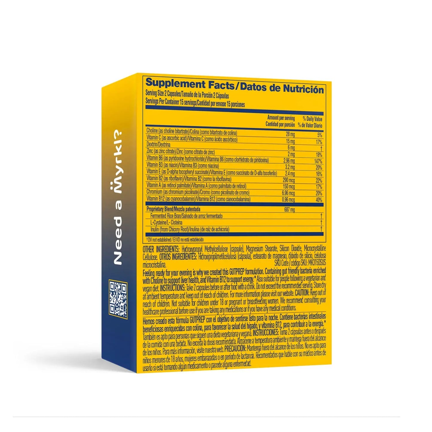 Supplement packaging with nutritional facts on a white background